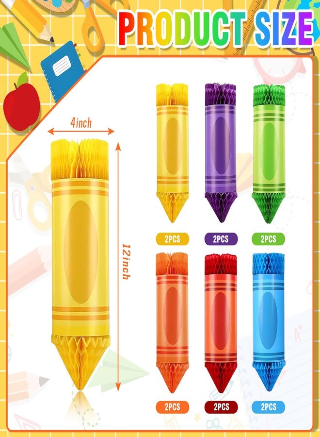 ITTEBISS 12Pcs Back to School Decorations Honeycomb Centerpieces, Crayon Hanging Decorations Colorful Crayon Paper Lanterns Classroom Ceiling Decor for First Day of School Birthday Supplies - Image 2